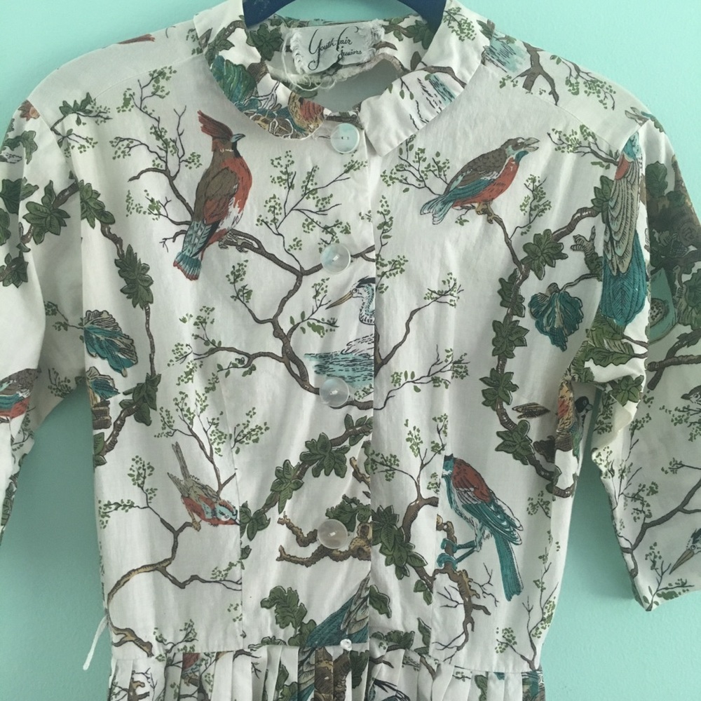1950s novelty bird print shirt dress xs